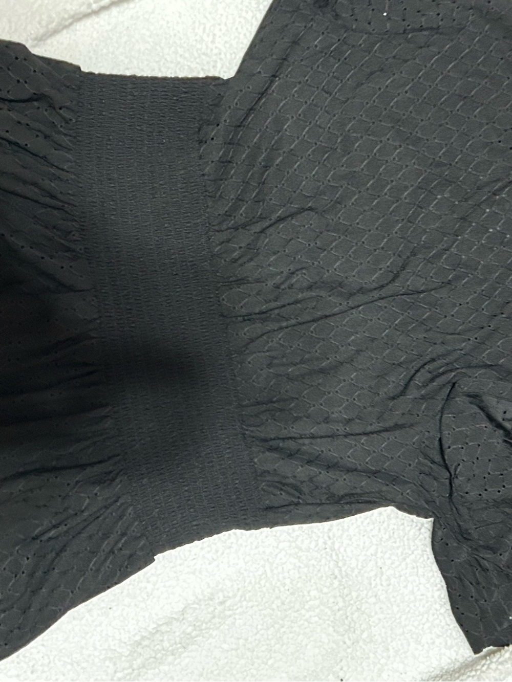 Women's Black Textured Waist Smocked Dress